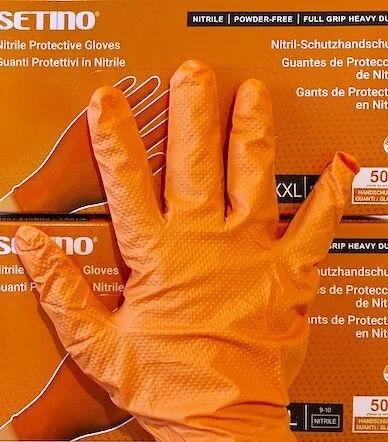 Setino Nitril Narancs kesztyű 8,5g (extra vastag) Full Grip L - méret